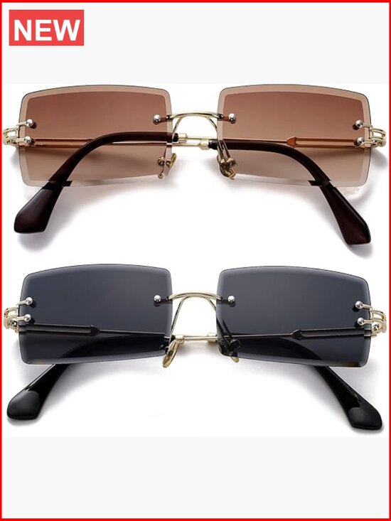 Unisex Rimless Square Sunglasses UV400 Protection Metal Frame main image 4